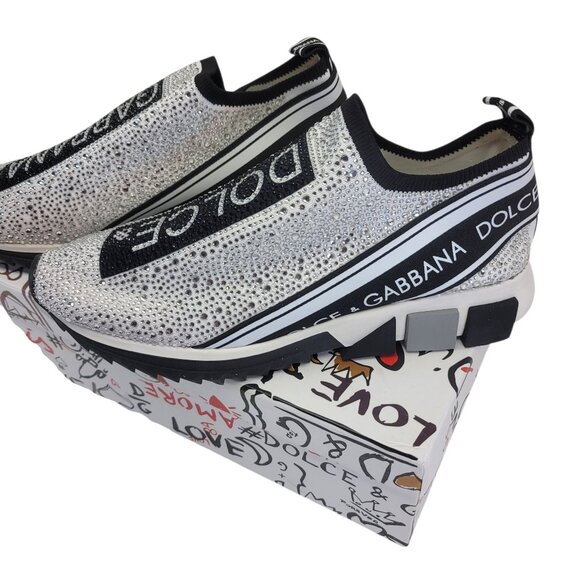 Dolce & Gabbana Sparkling Silver Rhinestone Slip On Sneakers 40 (US 10) w/ Box - Picture 3 of 14